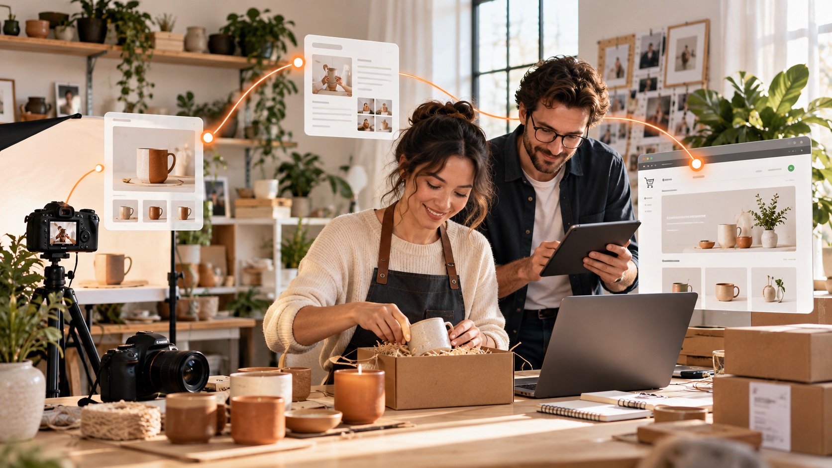 Independent business owners concentrating on their products while their website is managed